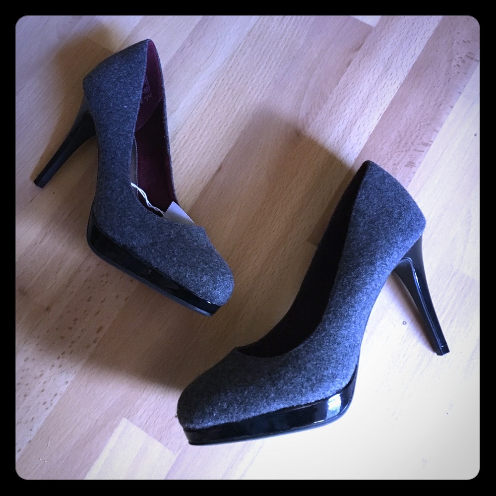 Grey Jersey/Black High Heels Stilettos Shoes